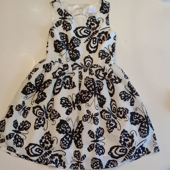 Girl's satin dress white with black butterfly 6x